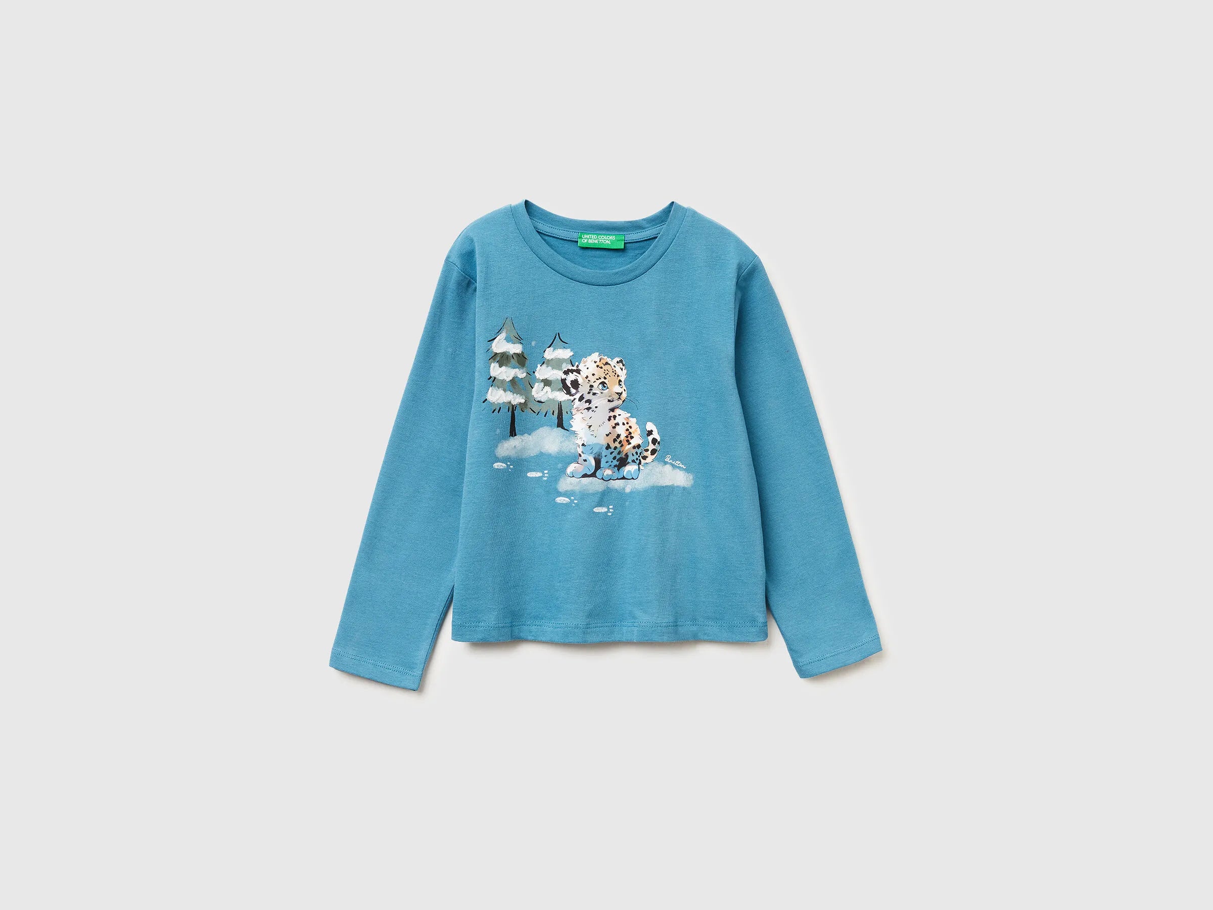 Benetton_Turquoise_Cotton T-Shirt with Print_3ATNG10L9_2H6_01