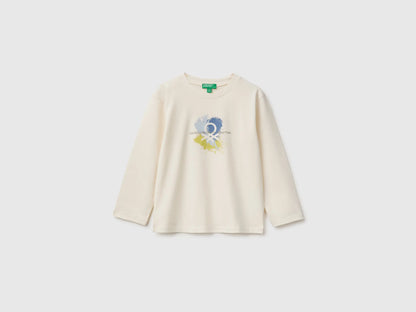 Benetton Creamy White Boys Long-Sleeved T-Shirt with Print SKU: 3ATNG10NK_0R2 Image 01