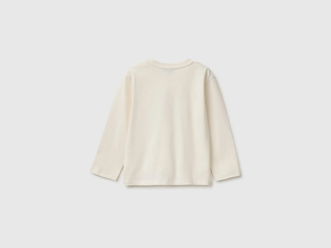 Benetton Creamy White Boys Long-Sleeved T-Shirt with Print SKU: 3ATNG10NK_0R2 Image 02