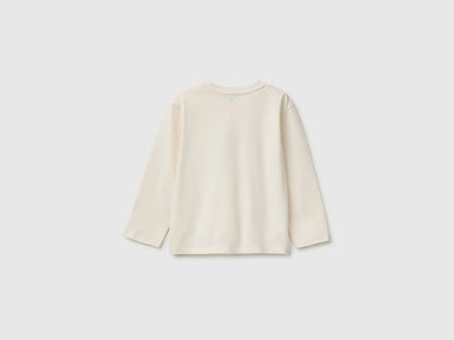 Benetton Creamy White Boys Long-Sleeved T-Shirt with Print SKU: 3ATNG10NK_0R2 Image 02
