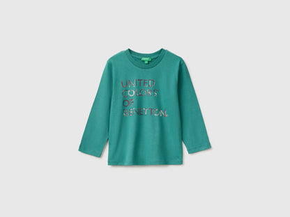 Benetton Dark Green Boys Long-Sleeved T-Shirt with Print SKU: 3ATNG10NK_285 Image 01