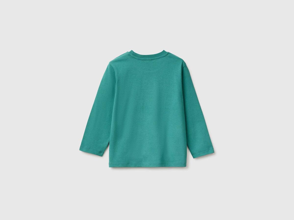 Benetton Dark Green Boys Long-Sleeved T-Shirt with Print SKU: 3ATNG10NK_285 Image 02