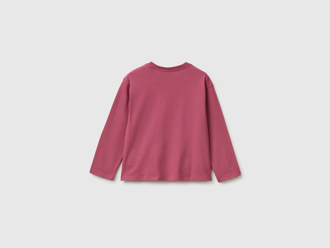 Benetton Fuchsia Girls 100% Organic Cotton T-Shirt with Print SKU: 3ATNG10NN_2J4 Image 02