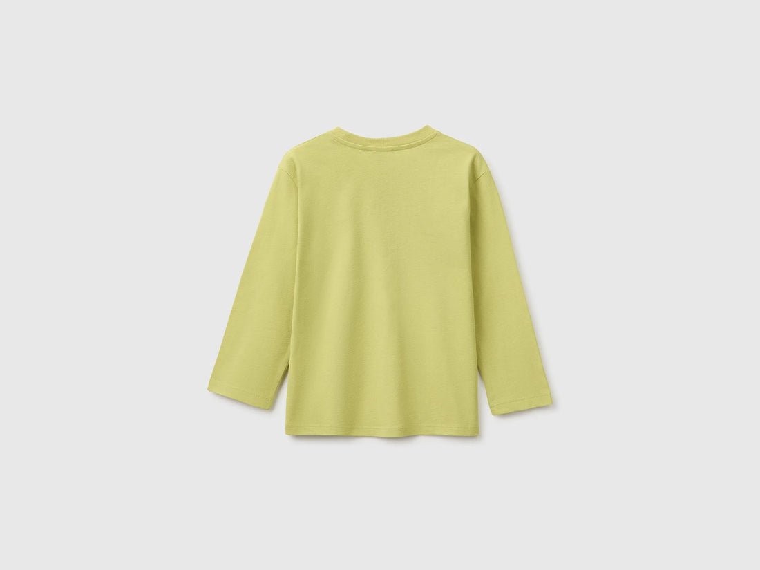 Benetton Lime Boys 100% Organic Cotton T-Shirt with Print SKU: 3ATNG10NP_168 Image 02