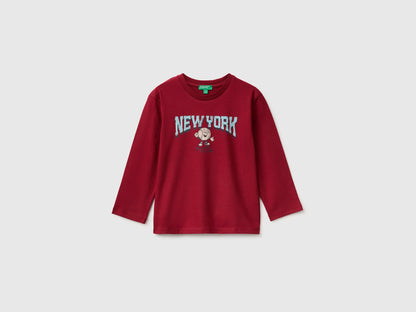 Benetton Burgundy Boys 100% Organic Cotton T-Shirt with Print SKU: 3ATNG10NP_21C Image 01