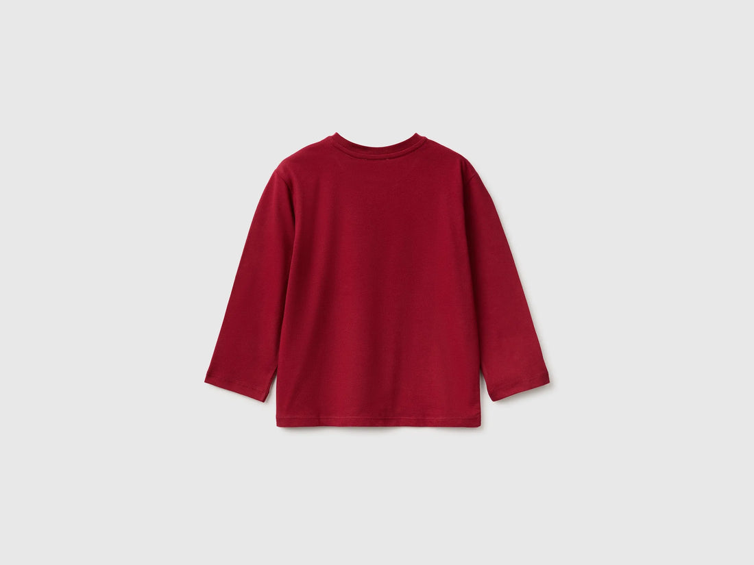Benetton Burgundy Boys 100% Organic Cotton T-Shirt with Print SKU: 3ATNG10NP_21C Image 02