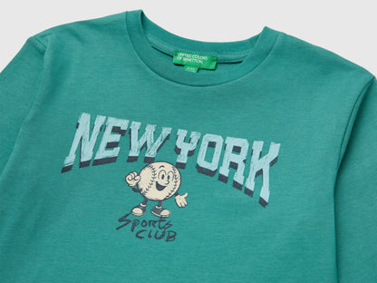 Benetton Dark Green Boys 100% Organic Cotton T-Shirt with Print SKU: 3ATNG10NP_285 Image 03