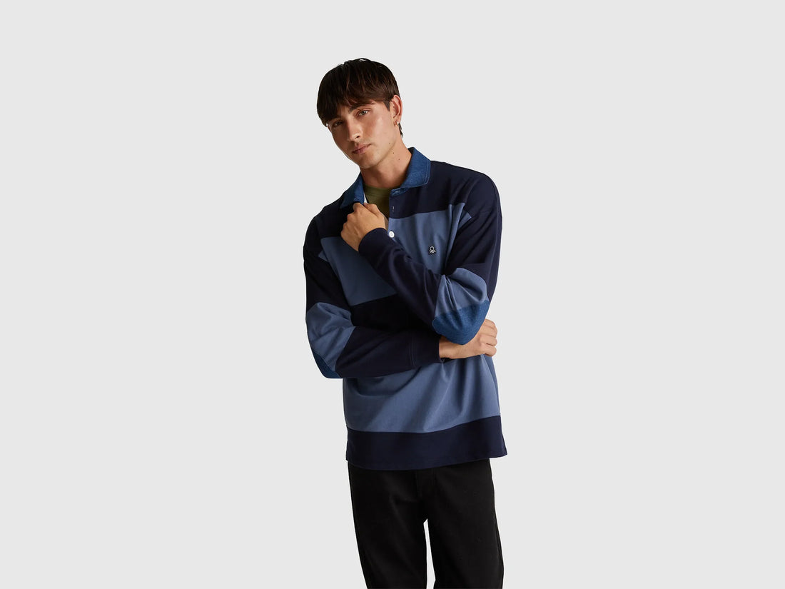 Benetton_Dark Blue_Striped Rugby Polo in Sweat Fabric_3BC1U302L_616_01