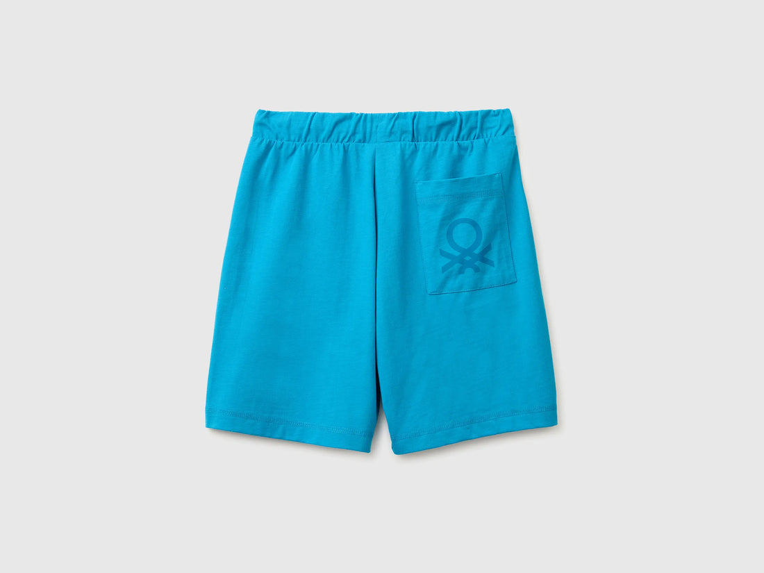 Benetton Light Blue Boys 100% Cotton Bermuda Shorts SKU: 3BL0C903L_051 Image 02