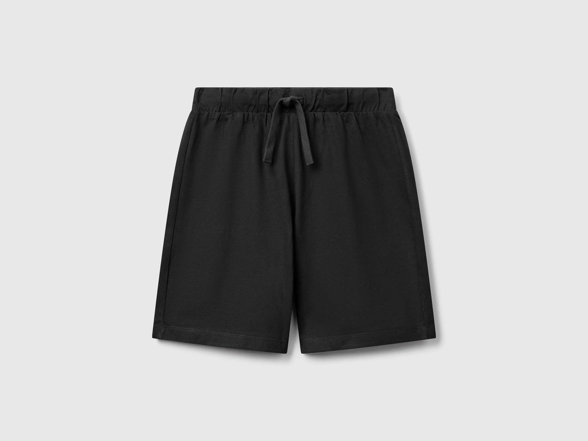 Benetton Black Boys 100% Cotton Bermuda Shorts SKU: 3BL0C903L_100 Image 01