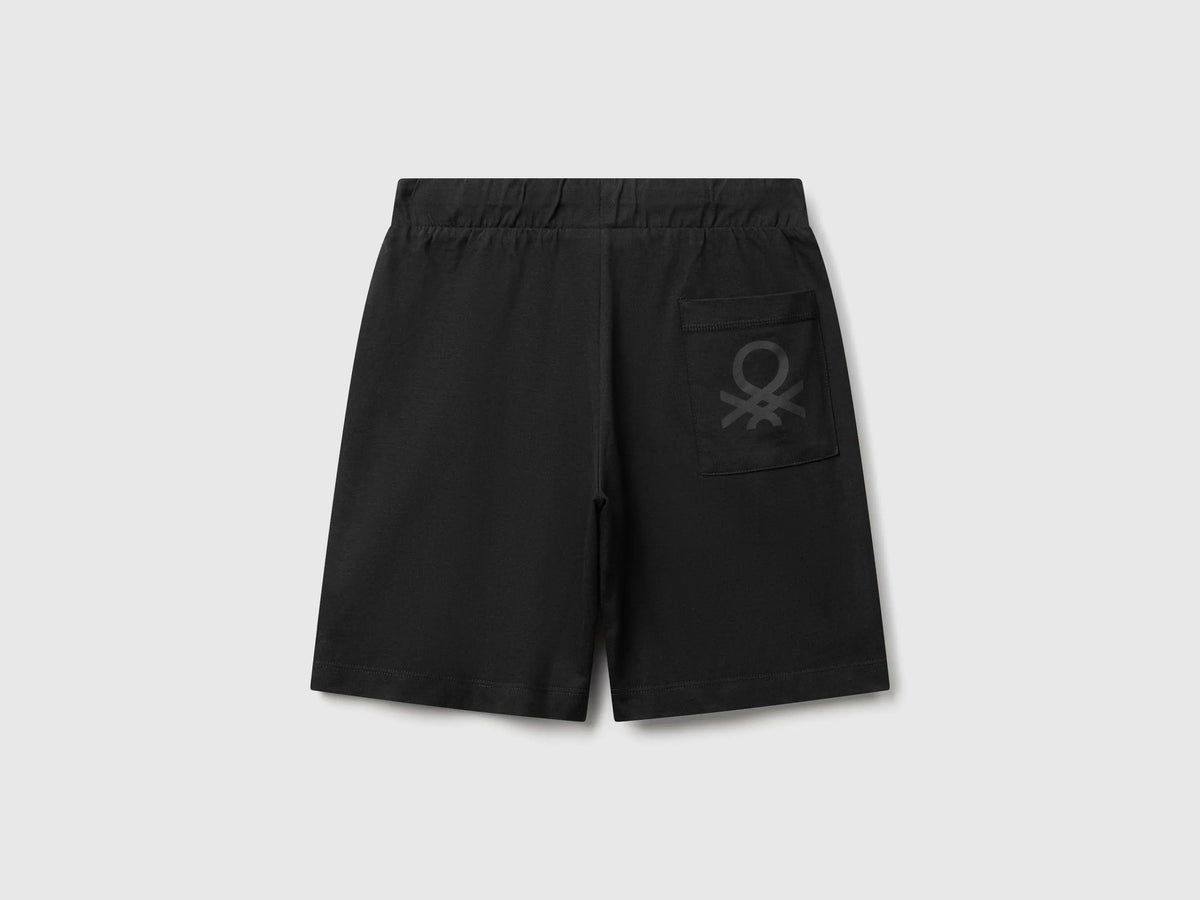 Benetton Black Boys 100% Cotton Bermuda Shorts SKU: 3BL0C903L_100 Image 02