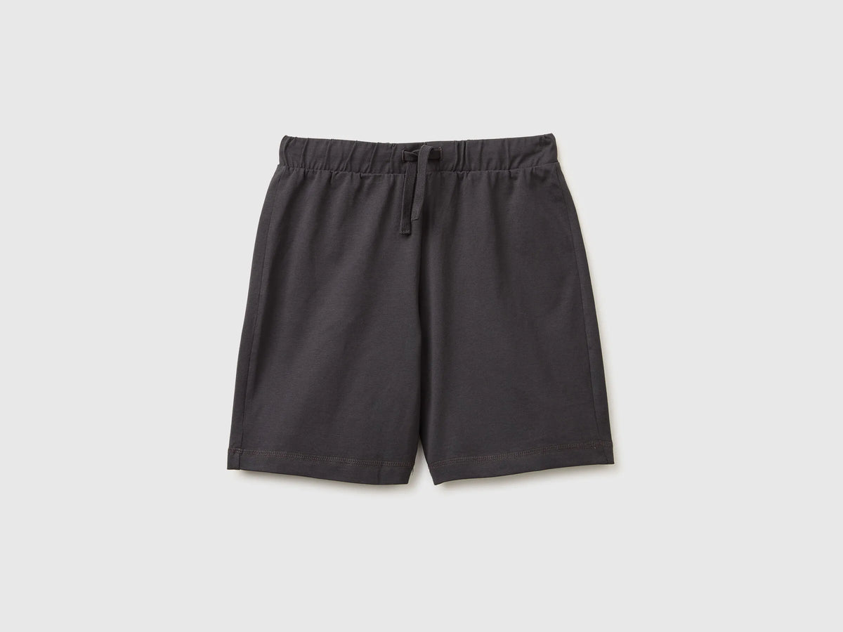 Benetton Dark Gray Boys 100% Cotton Bermuda Shorts SKU: 3BL0C903L_19E Image 01