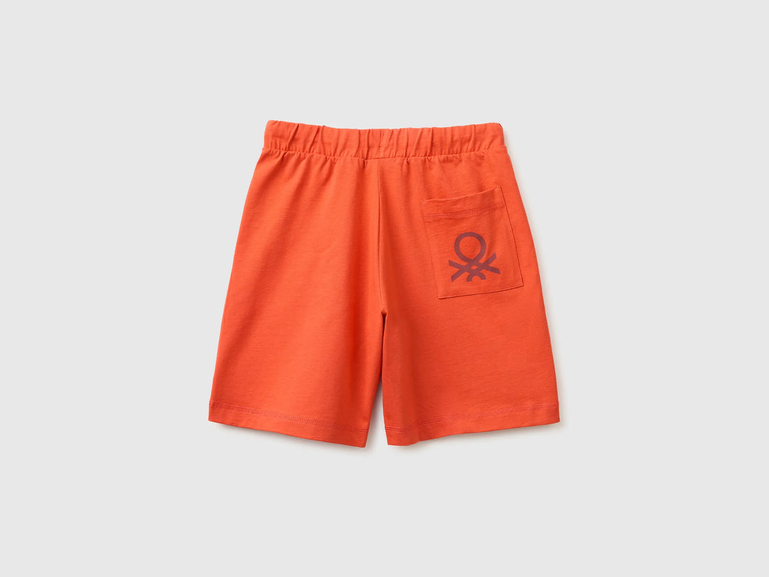 Benetton Orange Coral Boys 100% Cotton Bermuda Shorts SKU: 3BL0C903L_34Y Image 02