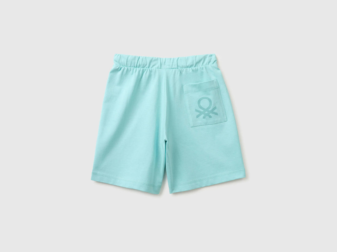 Benetton Aqua Boys 100% Cotton Bermuda Shorts SKU: 3BL0C903L_3L7 Image 02