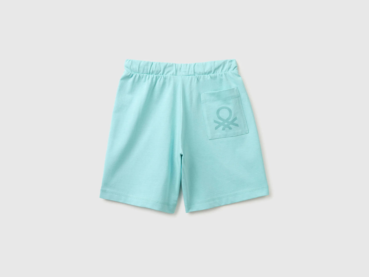 Benetton Aqua Boys 100% Cotton Bermuda Shorts SKU: 3BL0C903L_3L7 Image 02