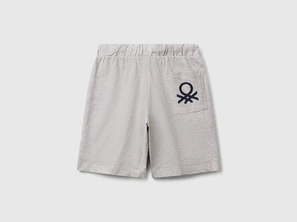 Benetton Light Gray Boys 100% Cotton Bermuda Shorts SKU: 3BL0C903L_501 Image 02