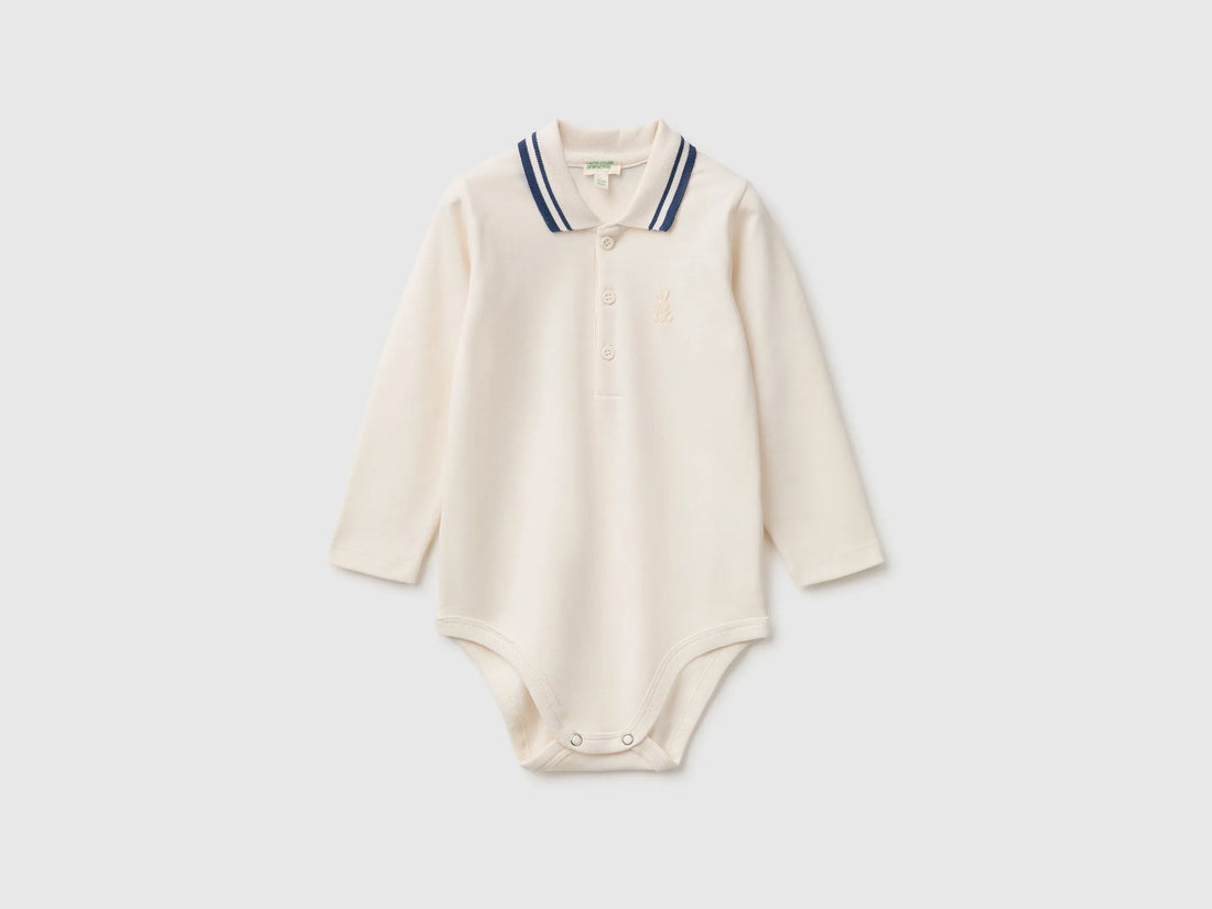 Benetton Creamy White Unisex Cotton Polo Bodysuit SKU: 3CDIAB00F_0R2 Image 01
