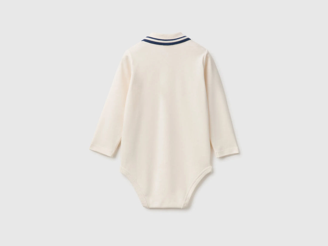 Benetton Creamy White Unisex Cotton Polo Bodysuit SKU: 3CDIAB00F_0R2 Image 02