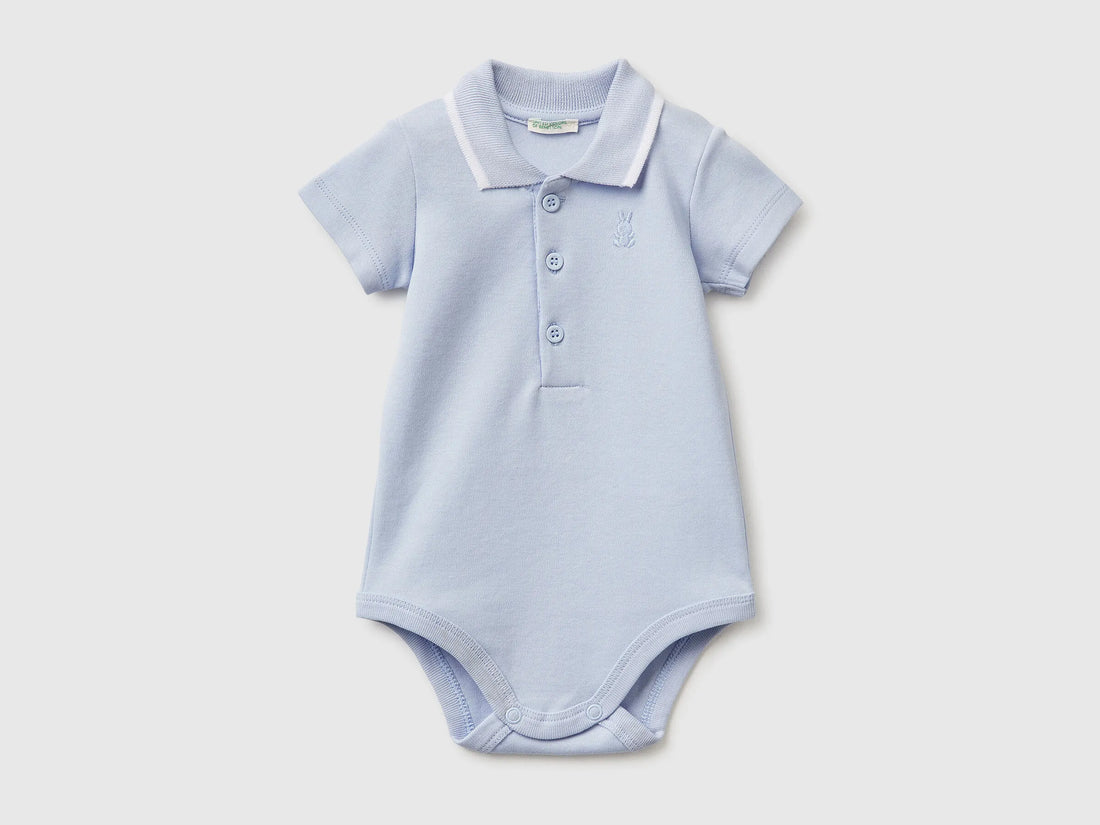 Benetton Sky Blue New Born Polo Onesie in Organic Cotton SKU: 3CDIAB00X_081 Image 01