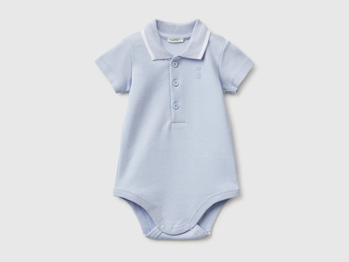 Benetton Sky Blue New Born Polo Onesie in Organic Cotton SKU: 3CDIAB00X_081 Image 01