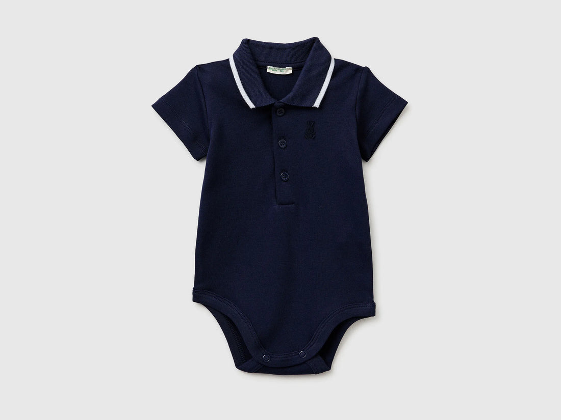 Benetton Dark Blue New Born Polo Onesie in Organic Cotton SKU: 3CDIAB00X_252 Image 01