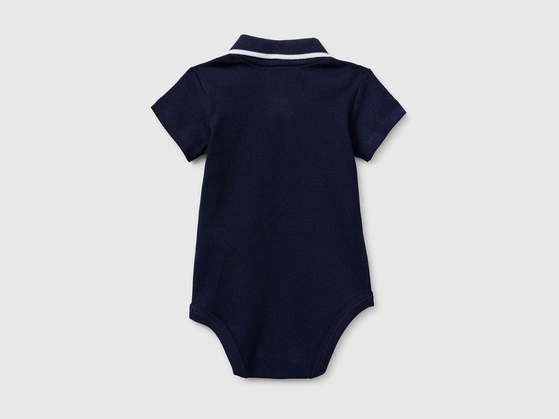Benetton Dark Blue New Born Polo Onesie in Organic Cotton SKU: 3CDIAB00X_252 Image 02