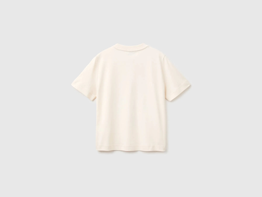 Benetton Creamy White Women Boxy Fit T-Shirt with Embroidery and Sequins SKU: 3DCJD10DI_27H Image 02