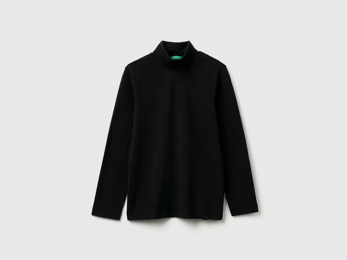 Benetton Black Boys Long Sleeve Turtleneck T-Shirt SKU: 3DKEC202O_100 Image 01