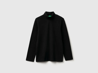 Benetton Black Boys Long Sleeve Turtleneck T-Shirt SKU: 3DKEC202O_100 Image 01