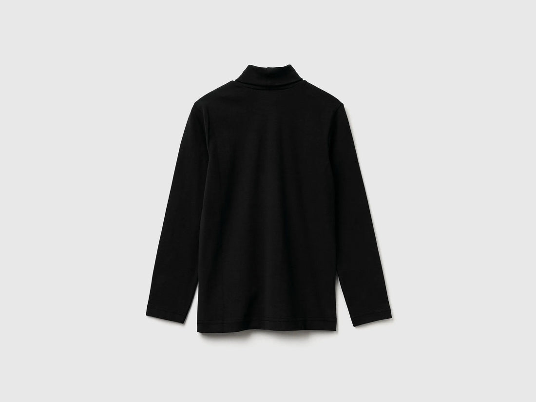 Benetton Black Boys Long Sleeve Turtleneck T-Shirt SKU: 3DKEC202O_100 Image 02
