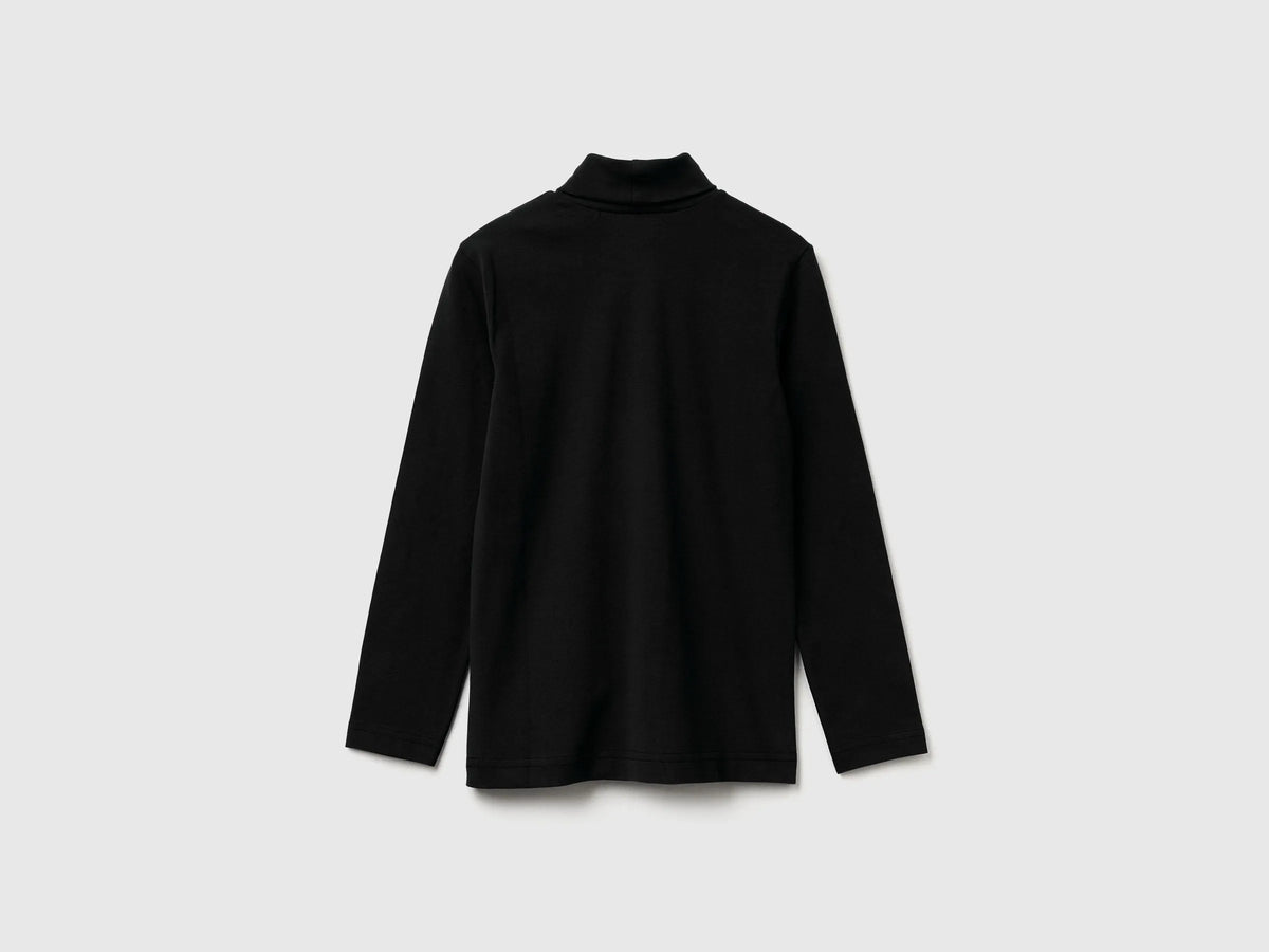 Benetton Black Boys Long Sleeve Turtleneck T-Shirt SKU: 3DKEC202O_100 Image 02