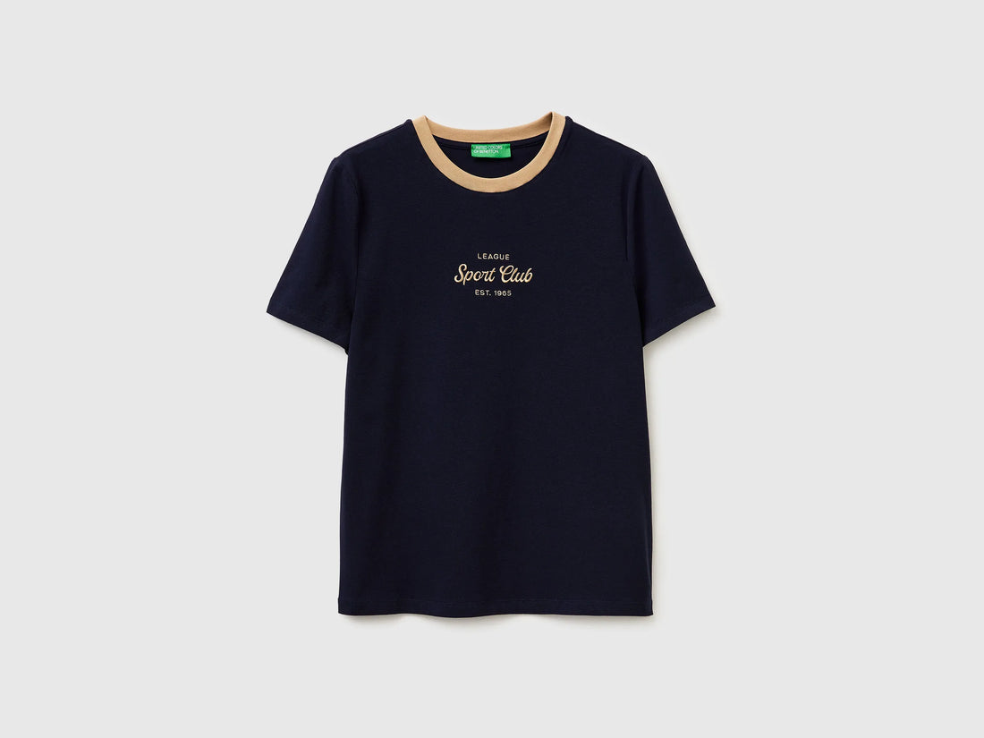 Benetton Dark Blue Women T-Shirt with Embroidered Crest SKU: 3ECMD10C7_016 Image 01