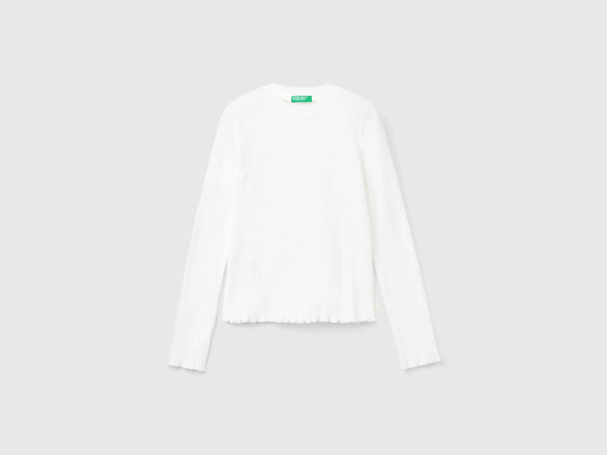 Benetton_Creamy White_Slim Fit Stretch Cotton T-Shirt_3F1AC203O_074_01