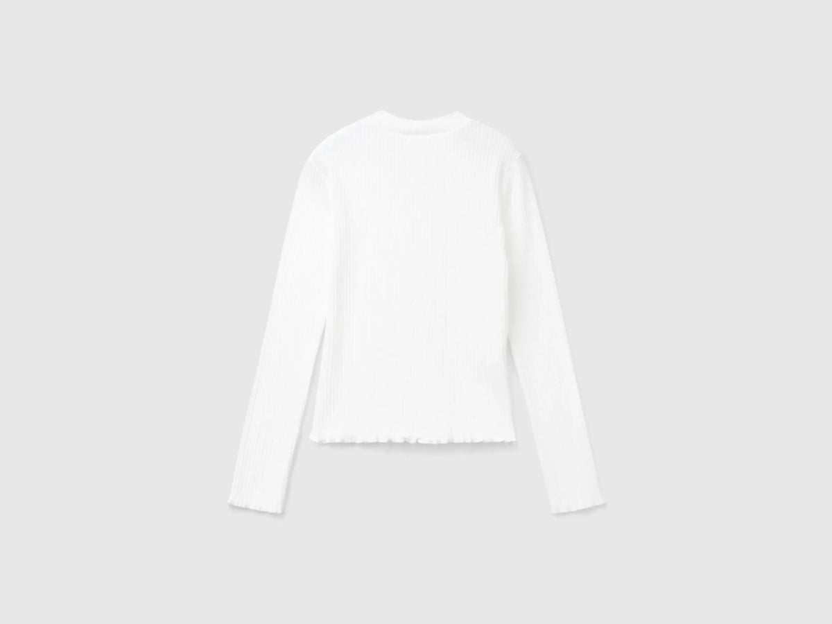 Benetton_Creamy White_Slim Fit Stretch Cotton T-Shirt_3F1AC203O_074_02