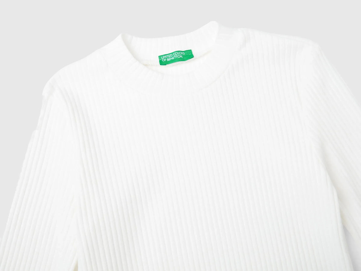 Benetton_Creamy White_Slim Fit Stretch Cotton T-Shirt_3F1AC203O_074_03