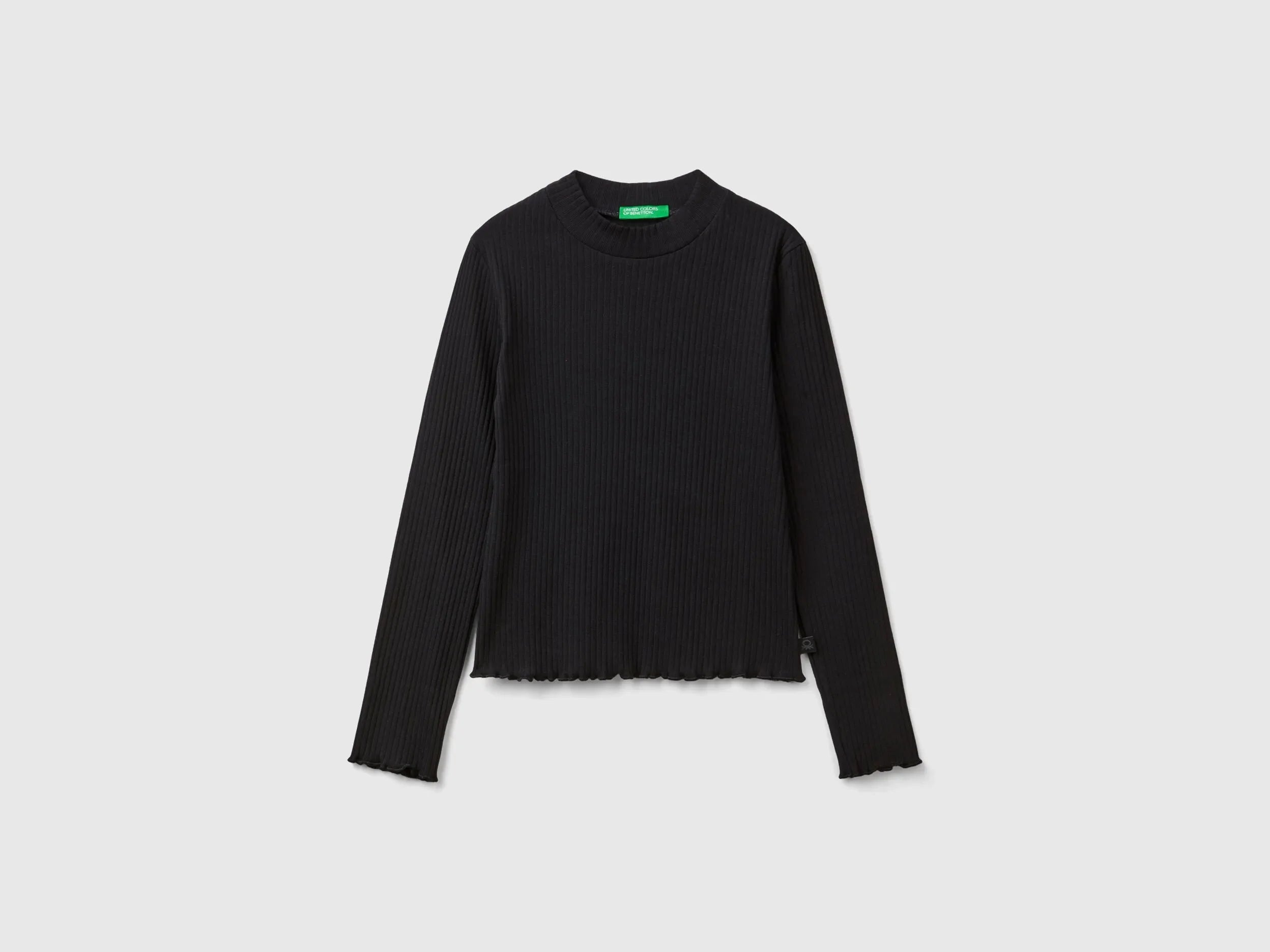 Benetton_Black_Slim Fit Stretch Cotton T-Shirt_3F1AC203O_100_01