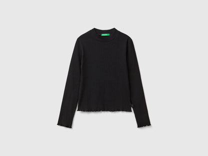 Benetton_Black_Slim Fit Stretch Cotton T-Shirt_3F1AC203O_100_01