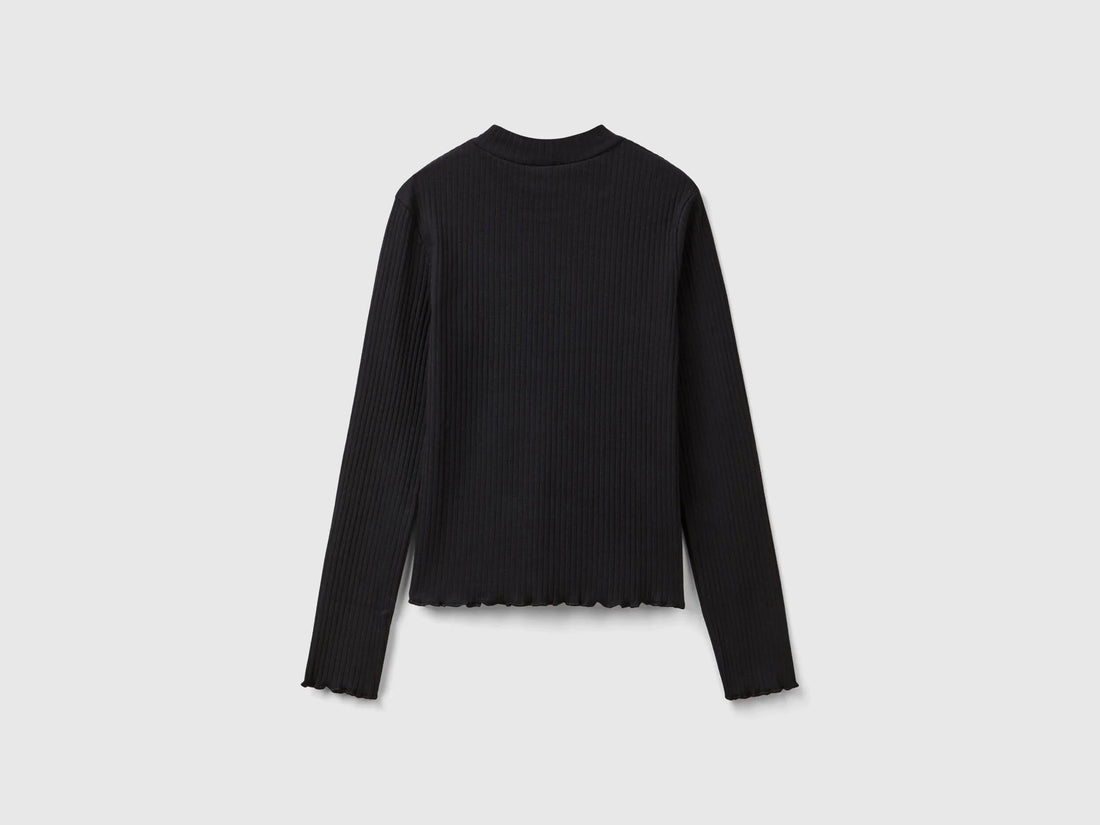 Benetton_Black_Slim Fit Stretch Cotton T-Shirt_3F1AC203O_100_02