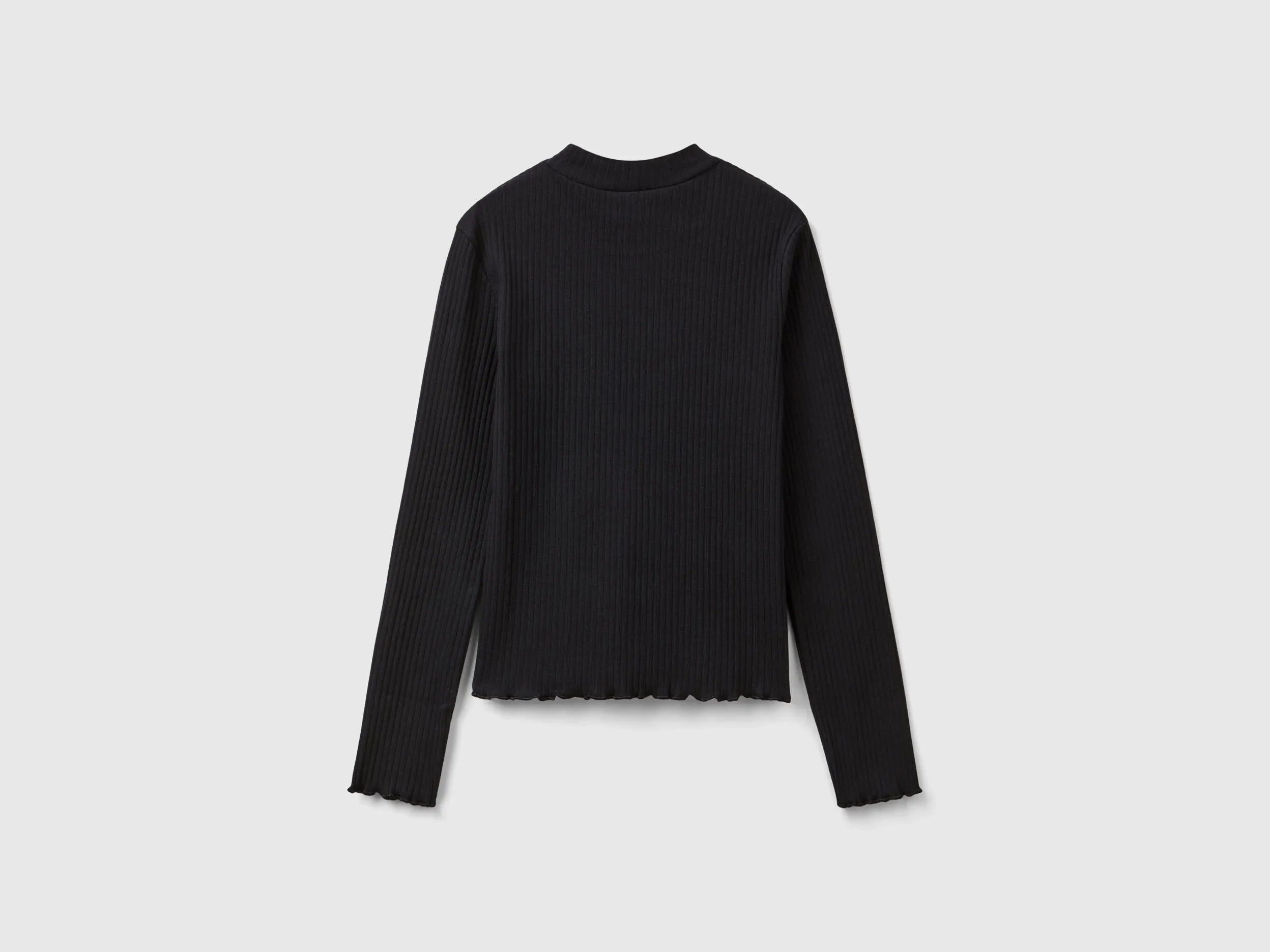 Benetton_Black_Slim Fit Stretch Cotton T-Shirt_3F1AC203O_100_02