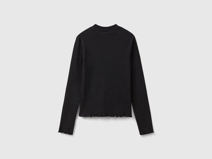 Benetton_Black_Slim Fit Stretch Cotton T-Shirt_3F1AC203O_100_02