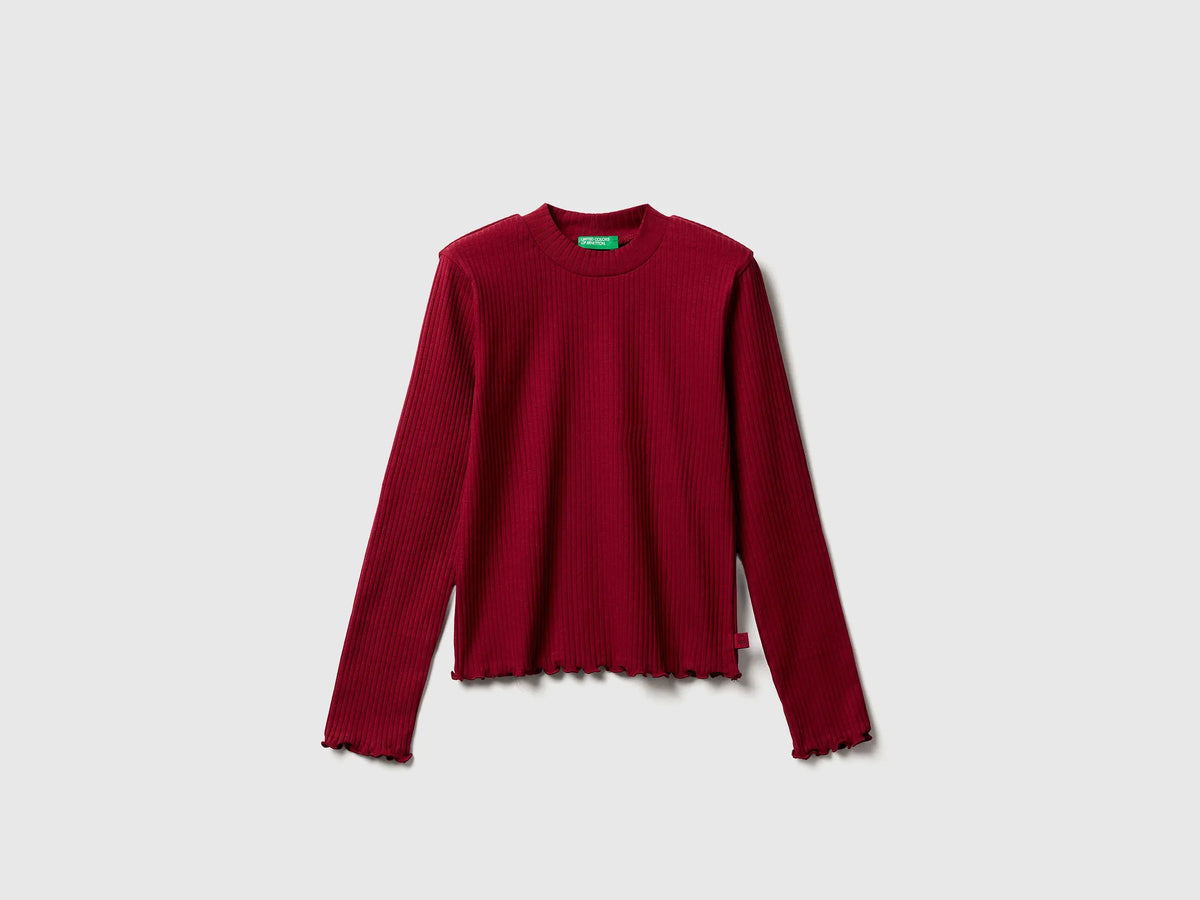 Benetton_Burgundy_Slim Fit Stretch Cotton T-Shirt_3F1AC203O_236_01