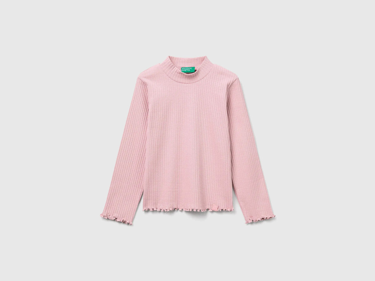 Benetton_Soft Pink_Slim Fit Stretch Cotton T-Shirt_3F1AG10JT_12U_01