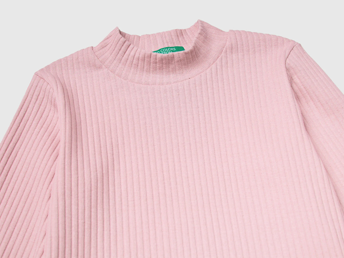 Benetton_Soft Pink_Slim Fit Stretch Cotton T-Shirt_3F1AG10JT_12U_03