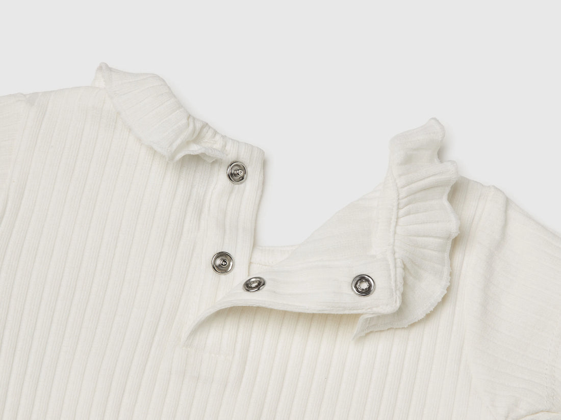 Benetton Creamy White New Born Onesie with Rouching on Neck SKU: 3F1EAB00V_074 Image 03