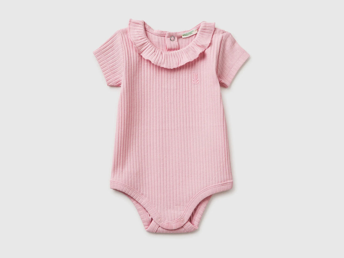 Benetton Pink New Born Onesie with Rouching on Neck SKU: 3F1EAB00V_25F Image 01