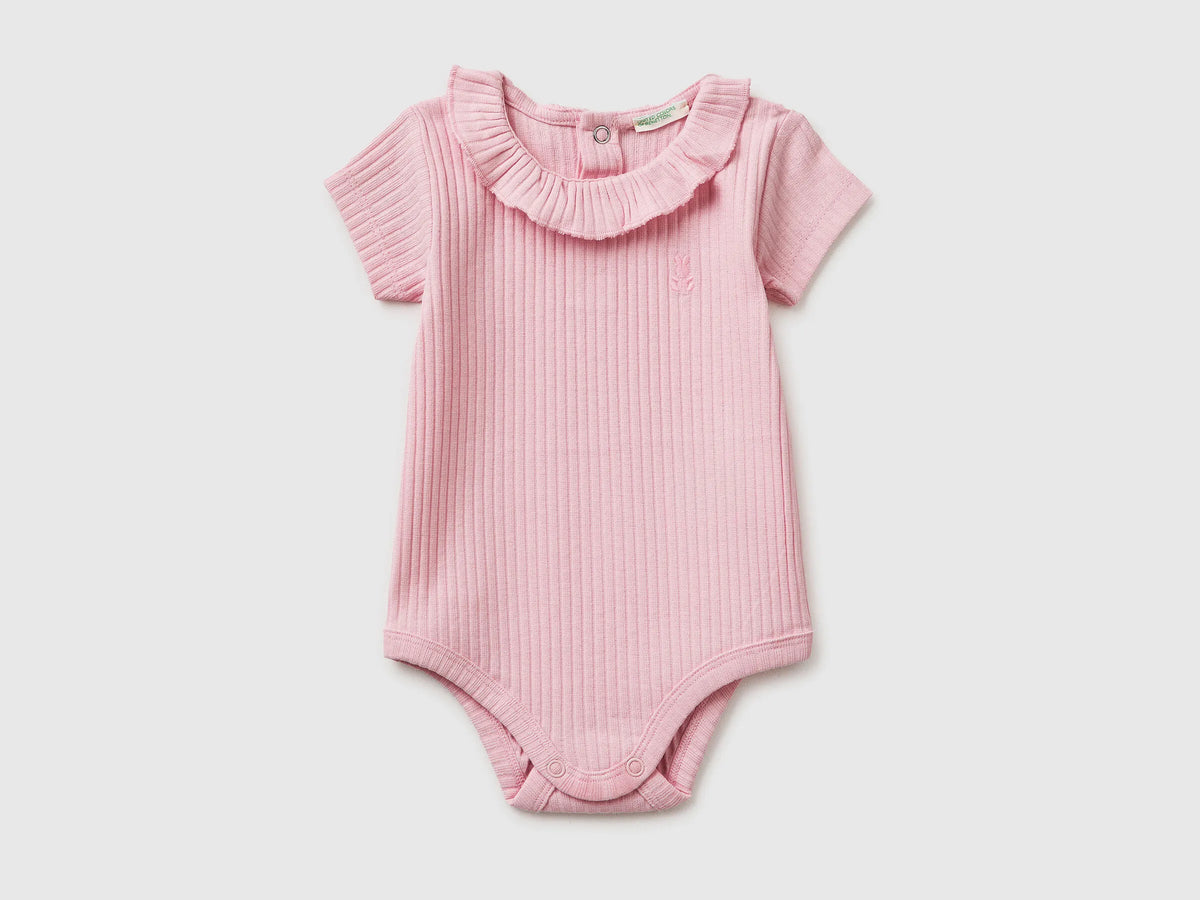 Benetton Pink New Born Onesie with Rouching on Neck SKU: 3F1EAB00V_25F Image 01