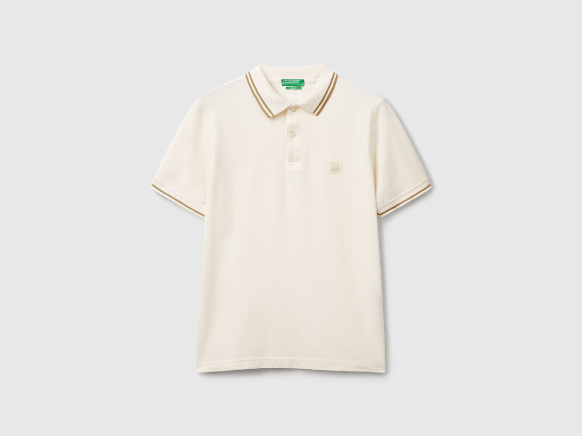 Benetton_Cream Slim Fit Polo_3F9HU302E_0R2_03