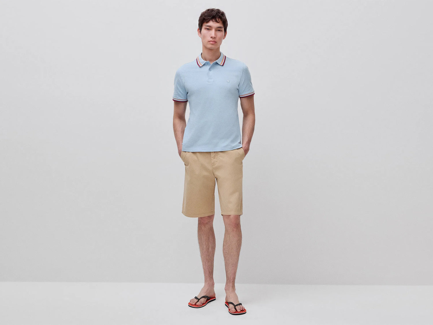 Benetton Light blue Men Slim Fit Polo Shirt SKU: 3F9HU302W_72C Image 03