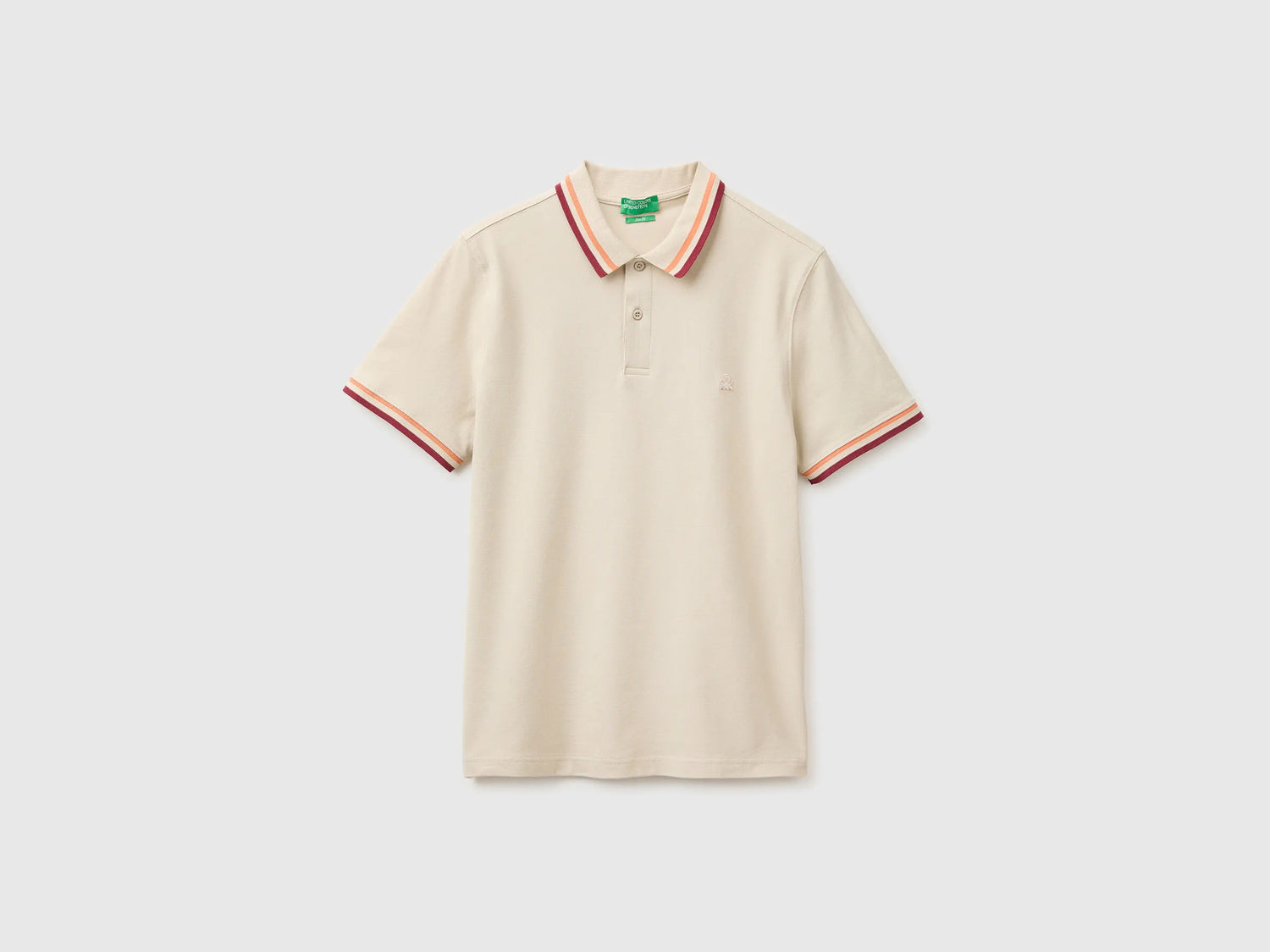 Benetton Beige Men Slim Fit Polo Shirt SKU: 3F9HU302W_752 Image 01