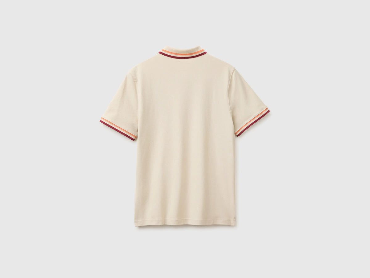 Benetton Beige Men Slim Fit Polo Shirt SKU: 3F9HU302W_752 Image 02